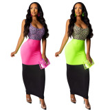 Leopard Print Patchwork Sleveless Maxi Tank Dresses TE-3840