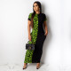Leoaprd Print Patchwork Short Sleeve Long Maxi Dresses TE-3834