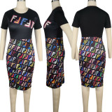 Short Sleeve Patchwork Print Midi Dress TE-3665