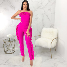 Solid Ruffles Strapless Off Shoulder Jumpsuits YM-9123