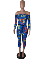 Letter Print Off Shoulder Skinny Jumpsuit QY-5059