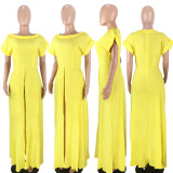 Solid High Split Short Sleeve Maxi Dresses ASL-6121