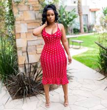 Polka Dot Spaghetti Straps Mermaid Midi Dresses HM-6082