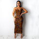 Sexy Leopard Print Spaghetti Strap Slim Long Maxi Dress TE-3812