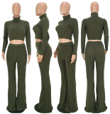 Solid 2pcs Crop Tops And Wide Leg Pants Set ASL-6072