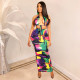 Sexy Cut Out Halter Print Maxi Dress TE-3683