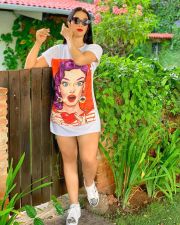Casual Printed Short Sleeve O Neck T Shirt Dresses LA-3120