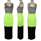 Leopard Print Patchwork Sleveless Maxi Tank Dresses TE-3840