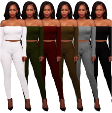 Sexy Off Shoulder Tight Pants Sets Two Pieces TE-3307