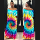 Printed Off Shoulder Short Sleeve Big Swing Maxi Dress TE-3725