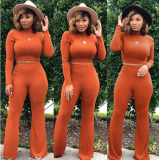 Solid 2pcs Crop Tops And Wide Leg Pants Set ASL-6072