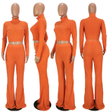 Solid 2pcs Crop Tops And Wide Leg Pants Set ASL-6072