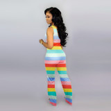 Colorful Print Sleeveless Long Jumpsuits WSM-5091