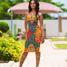 Sexy Strapless Off Shoulder Bodycon Print Dresses NIK-008
