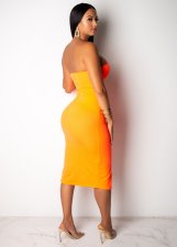 Orange Sexy Strapless Split Bodycon Tube Midi Dresses JH-112