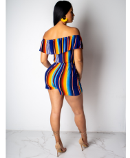 Colored Striped Off Shoulder Rompers QZX-6033