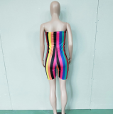 Rainbow Stripe Strapless Romper Playsuits BN-9099
