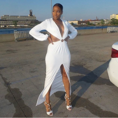 White Backless Split Maxi Dress MK-1015