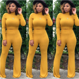 Solid 2pcs Crop Tops And Wide Leg Pants Set ASL-6072