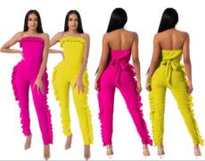 Solid Ruffles Strapless Off Shoulder Jumpsuits YM-9123