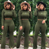 Solid 2pcs Crop Tops And Wide Leg Pants Set ASL-6072