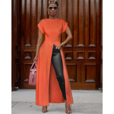 Solid High Split Short Sleeve Maxi Dresses ASL-6121