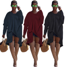 Solid High Low Long Sleeve Loose Midi Dresses ASL-6179