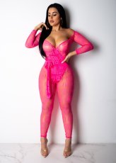 Sexy Mesh See Through Off Shoulder Jumpsuits LA-3083