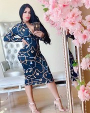 Sexy Chain Print Long Sleeve Slim Midi Dresses QZX-6090