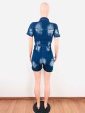 Casual Denim Short Sleeve Zipper Bodycon Jeans Playsuits LA-3132