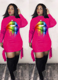 Plus Size Lips Print Long Sleeve Mini Dresses LM-8082