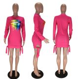 Plus Size Lips Print Long Sleeve Mini Dresses LM-8082