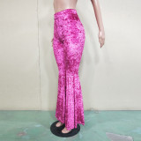 Solid High Waist Velvet Long Flared Pants BN-9204