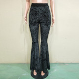 Solid High Waist Velvet Long Flared Pants BN-9204