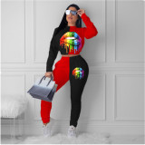 Lips Printed Patchwork Two Piece Pants Sets MDF-5093