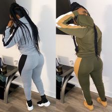 Plus Size Casual Hooded Zipper Two Piece Sets BLX-7340