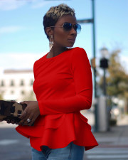 Solid Ruffles Hem Long Sleeve Peplum Tops FNN-8305