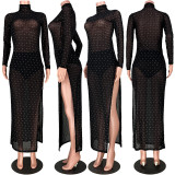 Sexy Mesh See Through High Split Maxi Dresses ASL-6211