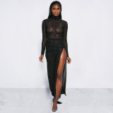 Sexy Mesh See Through High Split Maxi Dresses ASL-6211