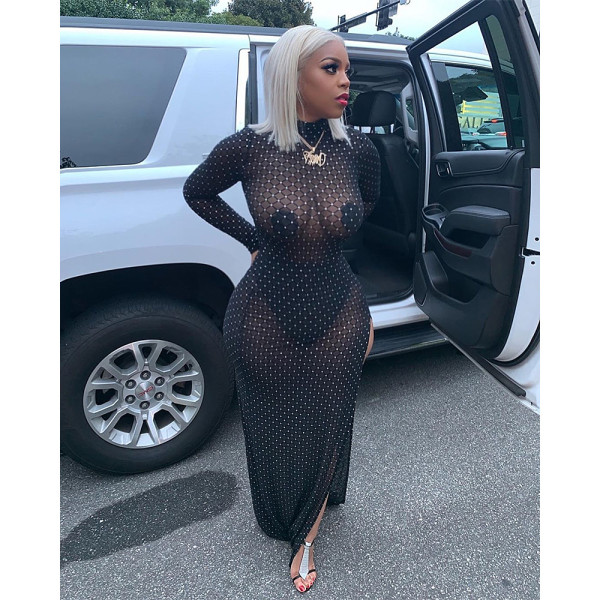 Sexy Mesh See Through High Split Maxi Dresses ASL-6211