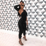 Sexy Backless One Sleeve Black 2 Piece Pants Set NIK-076