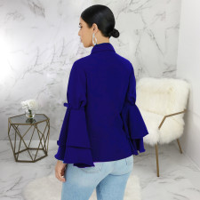 Trendy Ruffles Sleeve Turndown Collar Blouse Shirt SMR-9455