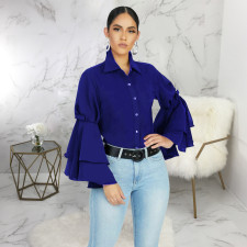 Trendy Ruffles Sleeve Turndown Collar Blouse Shirt SMR-9455