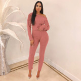 Solid Knitted Sweater Long Pants Two Piece Sets TE-3583