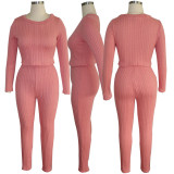 Solid Knitted Sweater Long Pants Two Piece Sets TE-3583