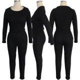 Solid Knitted Sweater Long Pants Two Piece Sets TE-3583