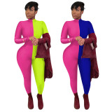 Contrast Color Long Sleeve Skinny Jumpsuits TE-3890