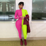 Contrast Color Long Sleeve Skinny Jumpsuits TE-3890