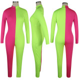 Contrast Color Long Sleeve Skinny Jumpsuits TE-3890