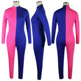 Contrast Color Long Sleeve Skinny Jumpsuits TE-3890